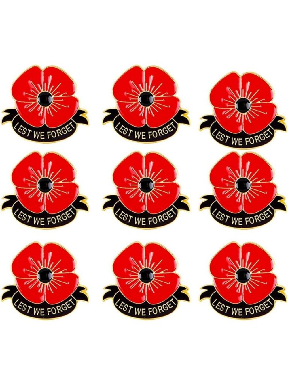 Bulk Metal Flower Brooch Pins - Poppy Lapel Pins for Veterans Day & Memorial